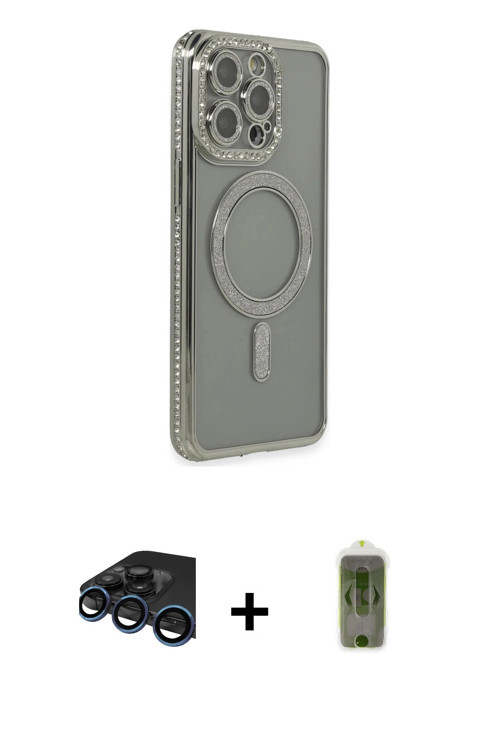 ieg™ iPhone 15 Pro Kılıf Zirve Doku Prime - Siyah Joko Magic 5D Hayalet Cam + Lacivert Raze Metal Ka