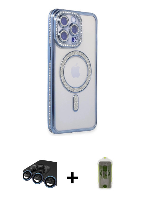 ieg™ iPhone 15 Pro Kılıf Zirve Doku Prime - Siyah Joko Magic 5D Hayalet Cam + Lacivert Raze Metal Ka