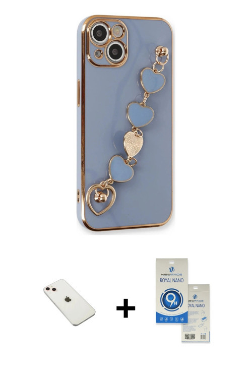ieg™ iPhone 14 Kılıf Nova Işık Prime - Şeffaf Royal Nano Ekran Koruyucu + Pembe Diamond Kamera Lens