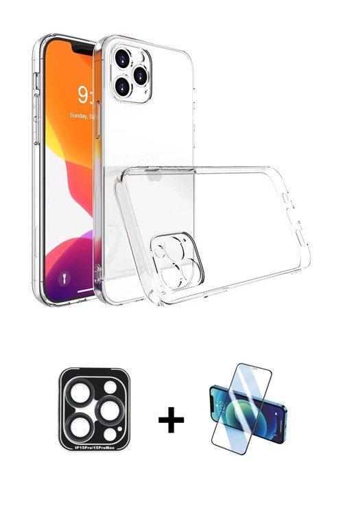 ieg™ iPhone 15 Pro Max Kılıf Zirve Doku - Siyah 3D Antistatik Seramik Nano Ekran Koruyucu + Lacivert