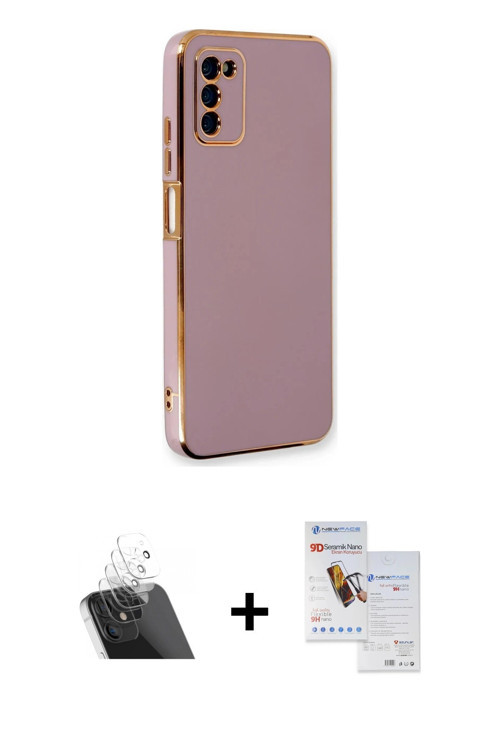 ieg™ Galaxy A03S Kılıf Yankı Serisi - Siyah Seramik Nano Ekran Koruyucu + Şeffaf Kamera Lens Koruma