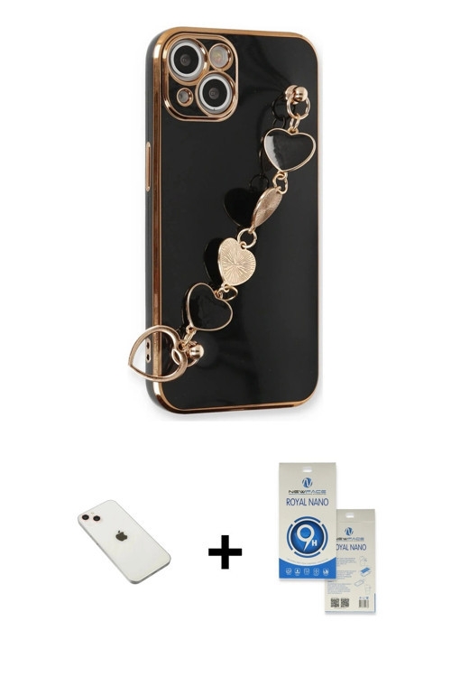 ieg™ iPhone 14 Kılıf Nova Işık Prime - Şeffaf Royal Nano Ekran Koruyucu + Pembe Diamond Kamera Lens