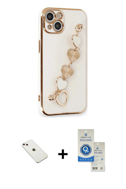 ieg™ iPhone 14 Kılıf Nova Işık Prime - Şeffaf Royal Nano Ekran Koruyucu + Pembe Diamond Kamera Lens