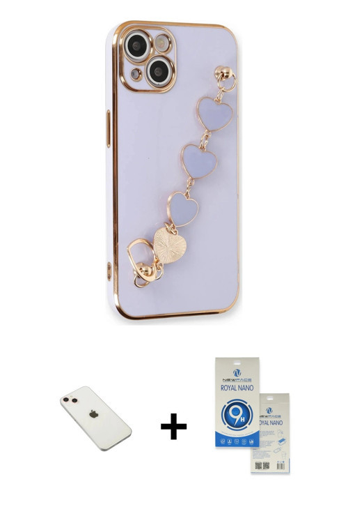 ieg™ iPhone 14 Kılıf Nova Işık Prime - Şeffaf Royal Nano Ekran Koruyucu + Pembe Diamond Kamera Lens