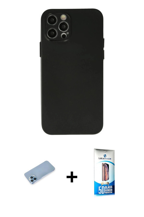 ieg™ iPhone 12 Pro Max Kılıf Atlas Minimal Prime - Siyah 5D Eko Cam Ekran Koruyucu + Mavi Shine Kame