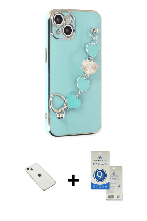 ieg™ iPhone 14 Kılıf Nova Işık Prime - Şeffaf Royal Nano Ekran Koruyucu + Pembe Diamond Kamera Lens