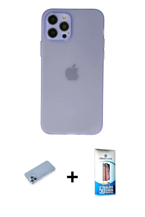 ieg™ iPhone 12 Pro Max Kılıf Atlas Minimal Prime - Siyah 5D Eko Cam Ekran Koruyucu + Mavi Shine Kame