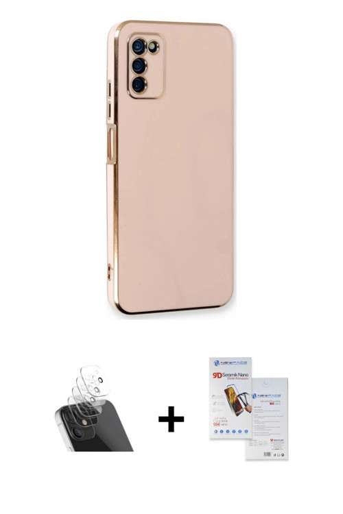 ieg™ Galaxy A03S Kılıf Yankı Serisi - Siyah Seramik Nano Ekran Koruyucu + Şeffaf Kamera Lens Koruma