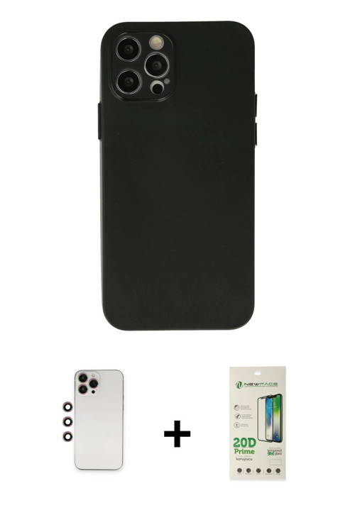 ieg™ iPhone 12 Pro Max Kılıf Atlas Minimal Prime - Siyah 20D Premium Cam Ekran Koruyucu + Gökkuşağı