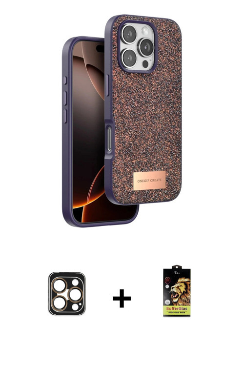 ieg™ iPhone 16 Pro Max Kılıf Vadi Klasik Serisi - Siyah Buffer Cam Ekran Koruyucu + Gold PVD Metal K