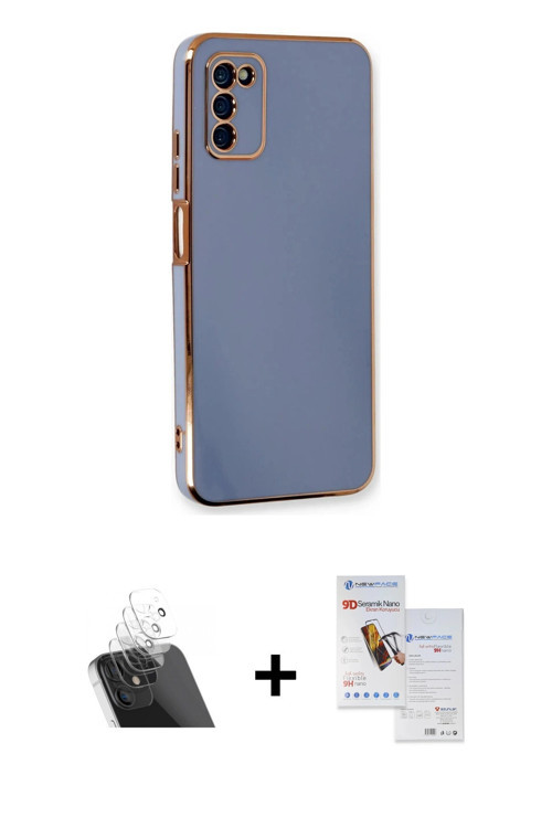 ieg™ Galaxy A03S Kılıf Yankı Serisi - Siyah Seramik Nano Ekran Koruyucu + Şeffaf Kamera Lens Koruma