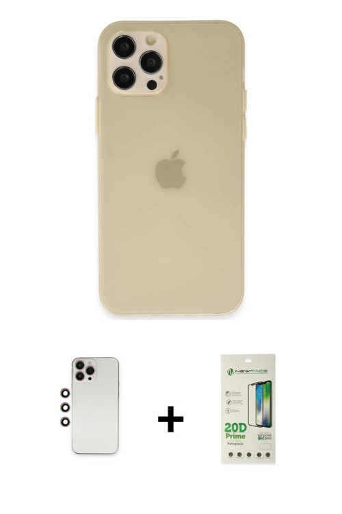 ieg™ iPhone 12 Pro Max Kılıf Atlas Minimal Prime - Siyah 20D Premium Cam Ekran Koruyucu + Gökkuşağı