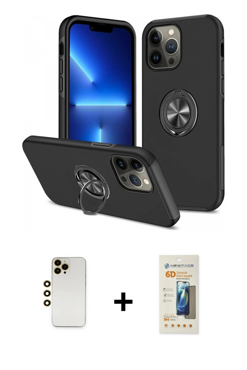 ieg™ iPhone 13 Pro Max Kılıf Odak Form Prime - Siyah 6D Mat Seramik Hayalet Nano Ekran Koruyucu + Go