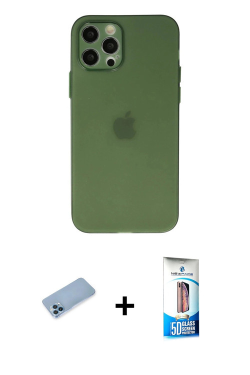 ieg™ iPhone 12 Pro Max Kılıf Atlas Minimal Prime - Siyah 5D Eko Cam Ekran Koruyucu + Mavi Shine Kame