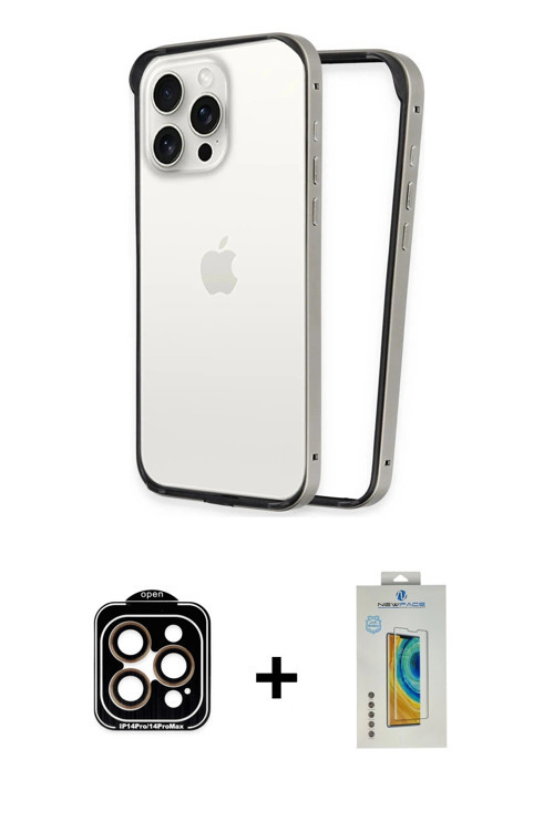 ieg™ iPhone 15 Pro Max Kılıf Pusula Asil Koleksiyonu - Siyah Polymer Nano Ekran Koruyucu + Turuncu P