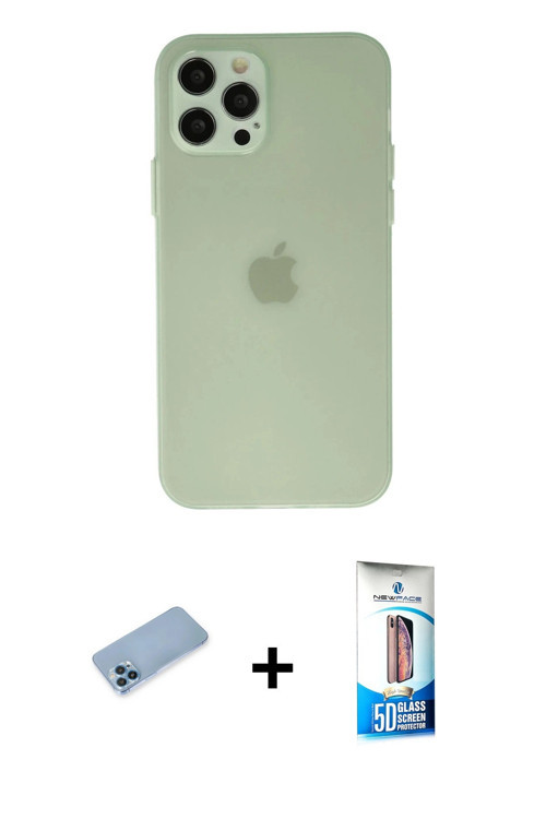 ieg™ iPhone 12 Pro Max Kılıf Atlas Minimal Prime - Siyah 5D Eko Cam Ekran Koruyucu + Mavi Shine Kame