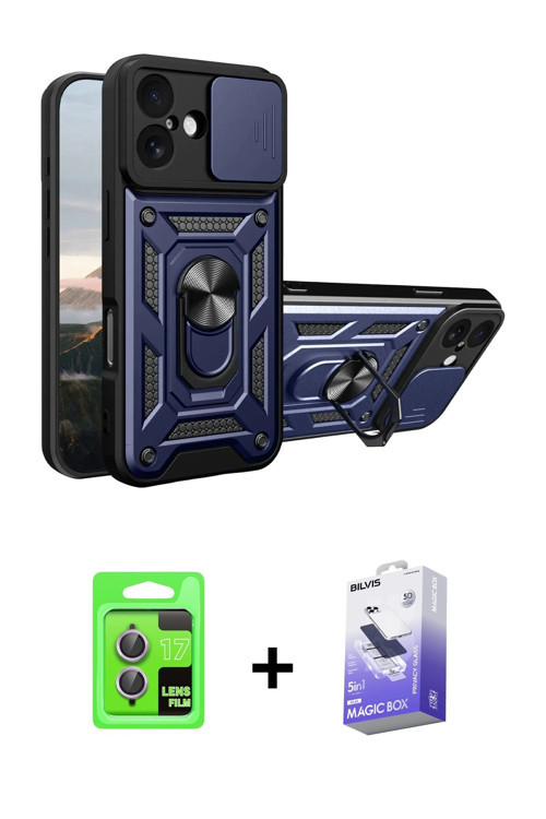 ieg™ iPhone 17 Kılıf Ahenk Klasik - Siyah Bilvis 5in1 5D Magic Hayalet Cam Ekran Koruyucu + Açık Mor