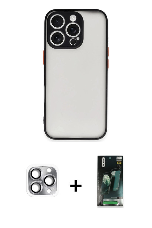 ieg™ iPhone 16 Pro Max Kılıf Ahenk Çizgi Serisi - Siyah 360 Mat Full Body Arka Koruyucu + Gri Pers A