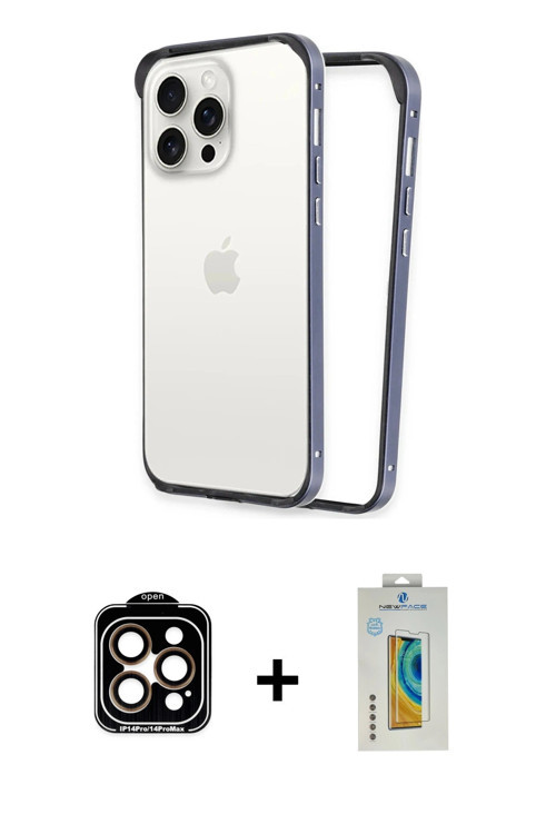 ieg™ iPhone 15 Pro Max Kılıf Pusula Asil Koleksiyonu - Siyah Polymer Nano Ekran Koruyucu + Turuncu P