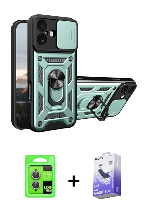 ieg™ iPhone 17 Kılıf Ahenk Klasik - Siyah Bilvis 5in1 5D Magic Hayalet Cam Ekran Koruyucu + Açık Mor