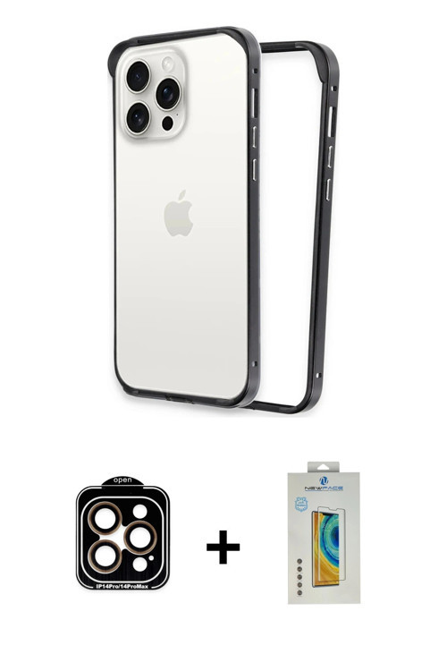 ieg™ iPhone 15 Pro Max Kılıf Pusula Asil Koleksiyonu - Siyah Polymer Nano Ekran Koruyucu + Turuncu P