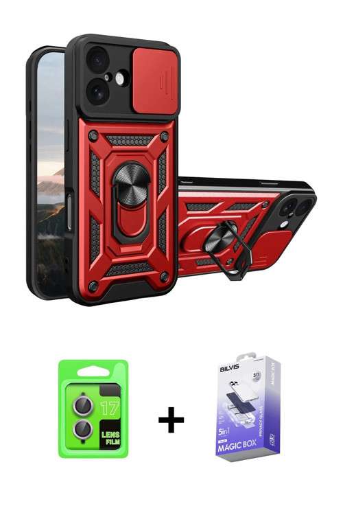 ieg™ iPhone 17 Kılıf Ahenk Klasik - Siyah Bilvis 5in1 5D Magic Hayalet Cam Ekran Koruyucu + Açık Mor