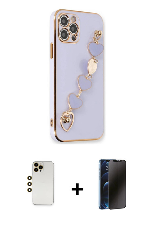 ieg™ iPhone 12 Pro Max Kılıf Nova Işık Prime - Siyah 3D Antistatik Hayalet Cam Ekran Koruyucu + Gold