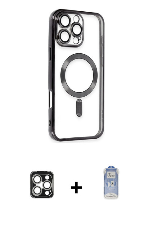 ieg™ iPhone 16 Pro Max Kılıf Nova Işık Özel Seri - Siyah Joko Magic 5D Cam + Gümüş PVD Metal Kamera