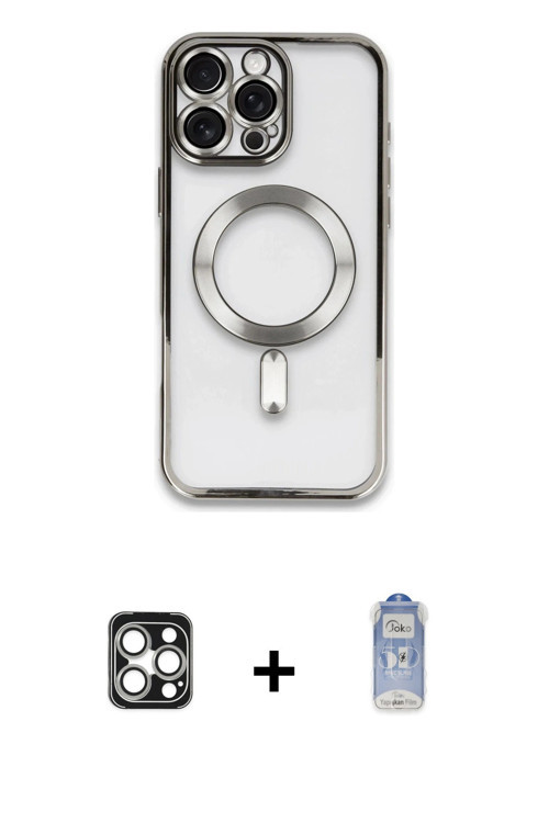 ieg™ iPhone 16 Pro Max Kılıf Nova Işık Özel Seri - Siyah Joko Magic 5D Cam + Gümüş PVD Metal Kamera