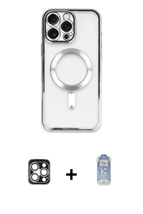 ieg™ iPhone 16 Pro Max Kılıf Nova Işık Özel Seri - Siyah Joko Magic 5D Cam + Gümüş PVD Metal Kamera