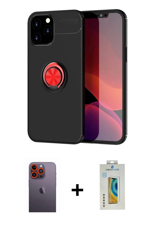 ieg™ iPhone 12 Pro Max Kılıf Yankı Form Prime - Siyah Polymer Nano Ekran Koruyucu + Turuncu Neon Fos