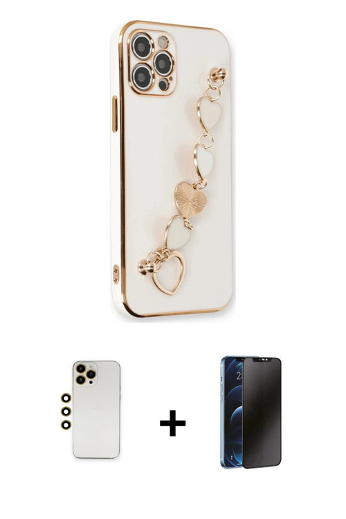 ieg™ iPhone 12 Pro Max Kılıf Nova Işık Prime - Siyah 3D Antistatik Hayalet Cam Ekran Koruyucu + Gold