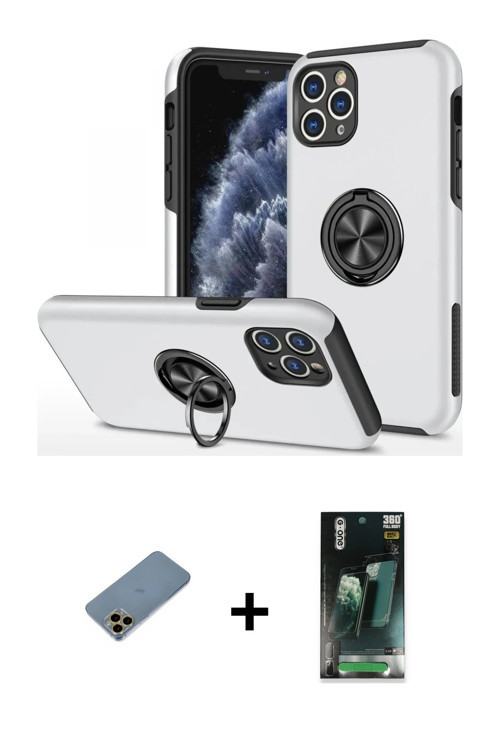 ieg™ iPhone 11 Pro Max Kılıf Odak Form Prime - Şeffaf 360 Full Body Arka Koruyucu + Gold Shine Kamer