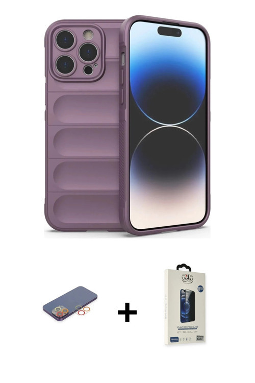 ieg™ iPhone 13 Pro Max Kılıf Atlas Koleksiyonu - Siyah Bilvis Hayalet Cam Ekran Koruyucu + Turuncu R