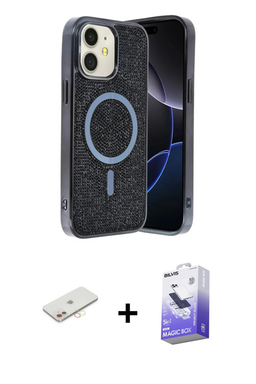ieg™ iPhone 11 Kılıf Eksen Çizgi - Siyah Bilvis 5in1 5D Magic Hayalet Cam Ekran Koruyucu + Yeşil Ren