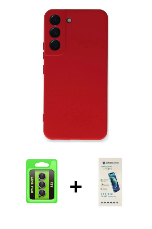 ieg™ Galaxy S23 Kılıf Ahenk Serisi - Şeffaf Pasifik Cam Ekran Koruyucu + Mor Raze Metal Kamera Lens