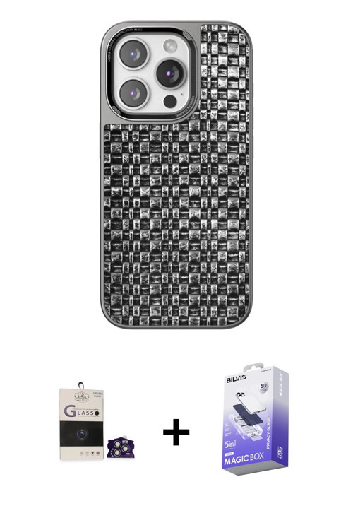 ieg™ iPhone 14 Pro Max Kılıf Siluet Form Serisi - Siyah Bilvis 5in1 5D Magic Hayalet Cam Ekran Koruy