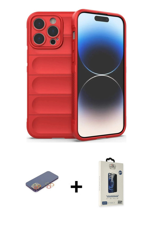 ieg™ iPhone 13 Pro Max Kılıf Atlas Koleksiyonu - Siyah Bilvis Hayalet Cam Ekran Koruyucu + Turuncu R
