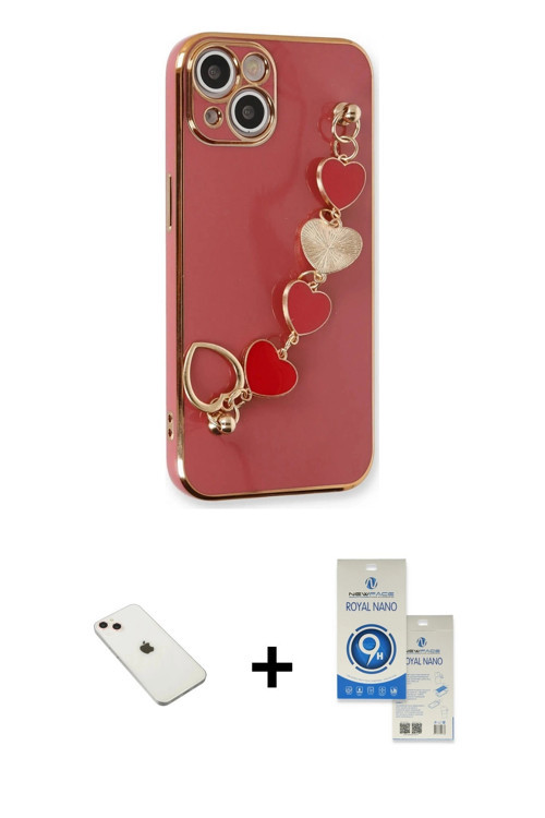 ieg™ iPhone 14 Kılıf Nova Işık Prime - Şeffaf Royal Nano Ekran Koruyucu + Pembe Diamond Kamera Lens