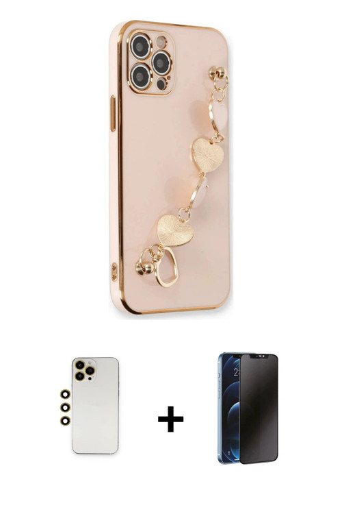 ieg™ iPhone 12 Pro Max Kılıf Nova Işık Prime - Siyah 3D Antistatik Hayalet Cam Ekran Koruyucu + Gold