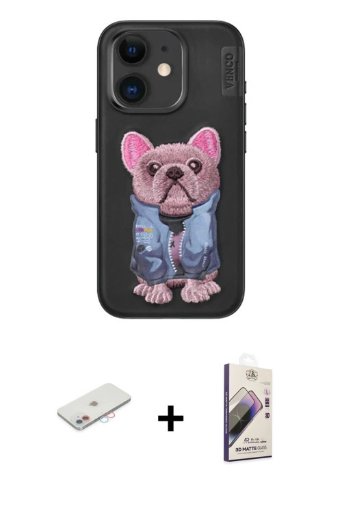 ieg™ iPhone 11 Kılıf İz Minimal Koleksiyonu - Siyah Bilvis 3D Mat Cam Ekran Koruyucu + Pembe Renkli