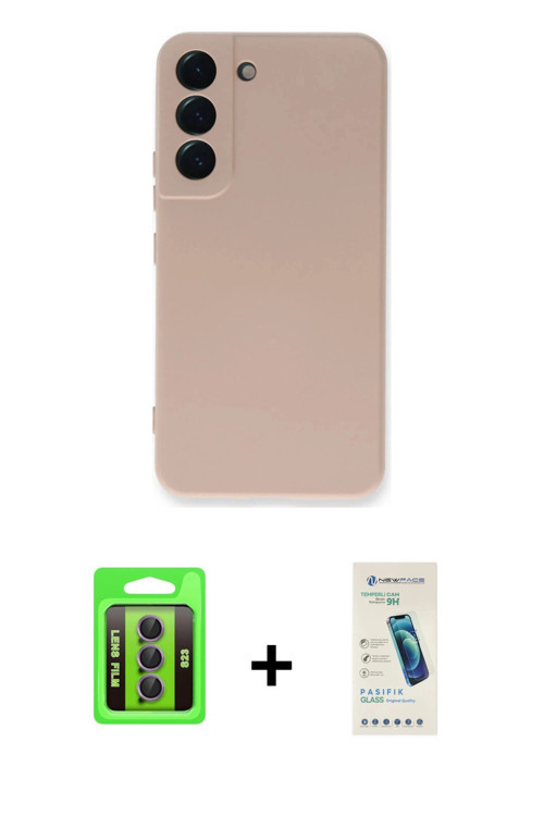 ieg™ Galaxy S23 Kılıf Ahenk Serisi - Şeffaf Pasifik Cam Ekran Koruyucu + Mor Raze Metal Kamera Lens
