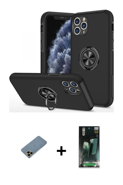 ieg™ iPhone 11 Pro Max Kılıf Odak Form Prime - Şeffaf 360 Full Body Arka Koruyucu + Gold Shine Kamer