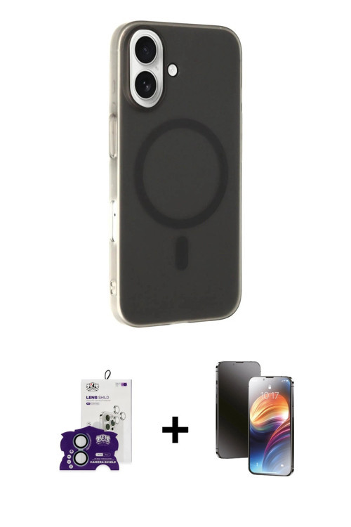 ieg™ iPhone 16 Kılıf Çekirdek Modern Prime - Siyah 3D Antistatik Mat Seramik Nano Ekran Koruyucu + Y