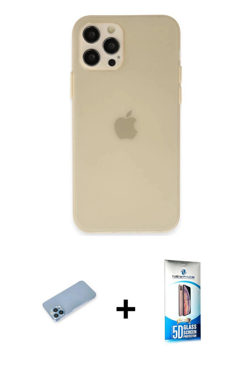 ieg™ iPhone 12 Pro Max Kılıf Atlas Minimal Prime - Siyah 5D Eko Cam Ekran Koruyucu + Mavi Shine Kame