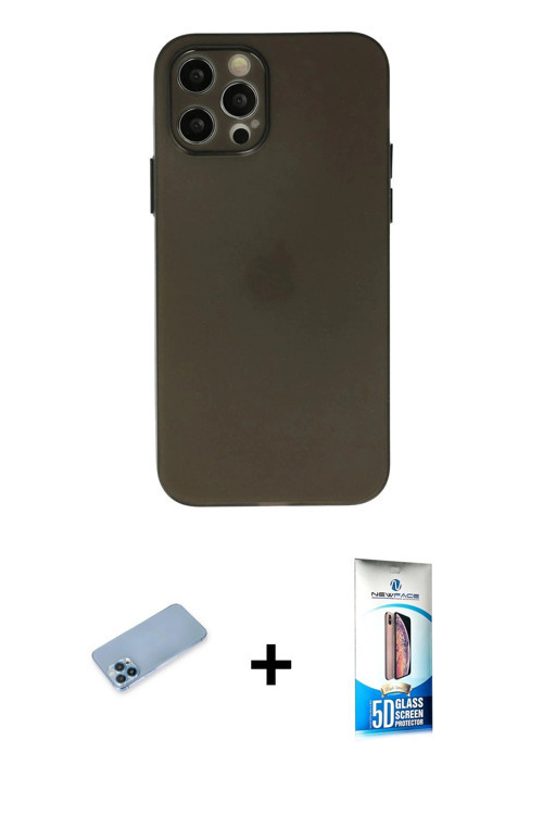ieg™ iPhone 12 Pro Max Kılıf Atlas Minimal Prime - Siyah 5D Eko Cam Ekran Koruyucu + Mavi Shine Kame