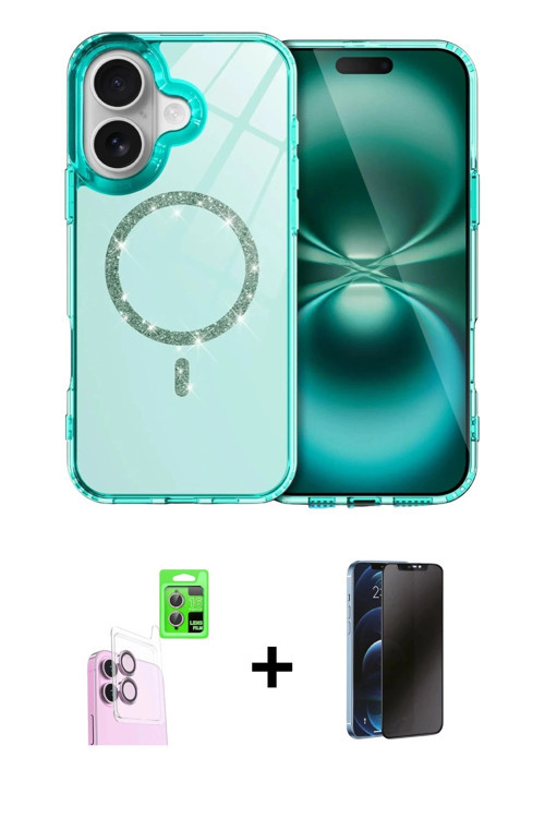 ieg™ iPhone 16 Plus Kılıf Kıvılcım Form Prime - Siyah 3D Antistatik Hayalet Cam Ekran Koruyucu + Pem