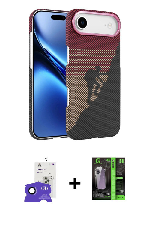 ieg™ iPhone 17 Air Kılıf Doruk Serisi - Siyah 360 Mat Full Body Arka Koruyucu + Lacivert Bilvis Tita