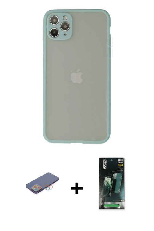 ieg™ iPhone 12 Pro Max Kılıf Ahenk Çizgi Serisi - Şeffaf 360 Full Body Arka Koruyucu + Pembe Renkli