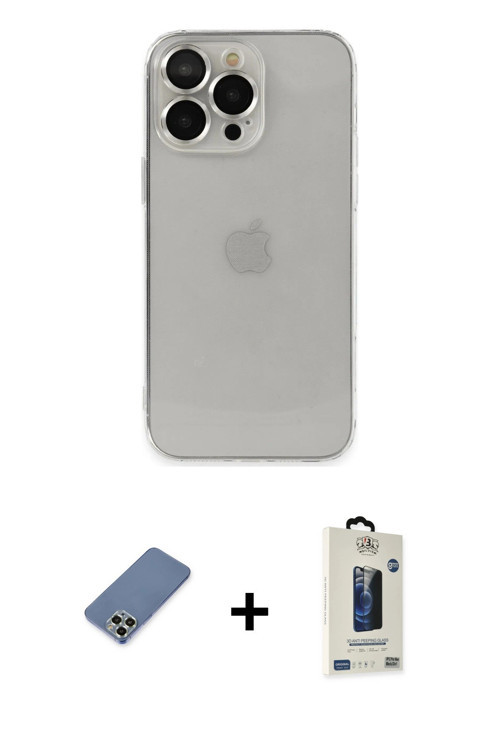 ieg™ iPhone 13 Pro Max Kılıf Ufuk Minimal Özel Seri - Siyah Bilvis Hayalet Cam Ekran Koruyucu + Açık